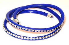 Flexible Royal Blue PVC Continuous Wrap Bracelet Sparkling Crystal Rhinestones