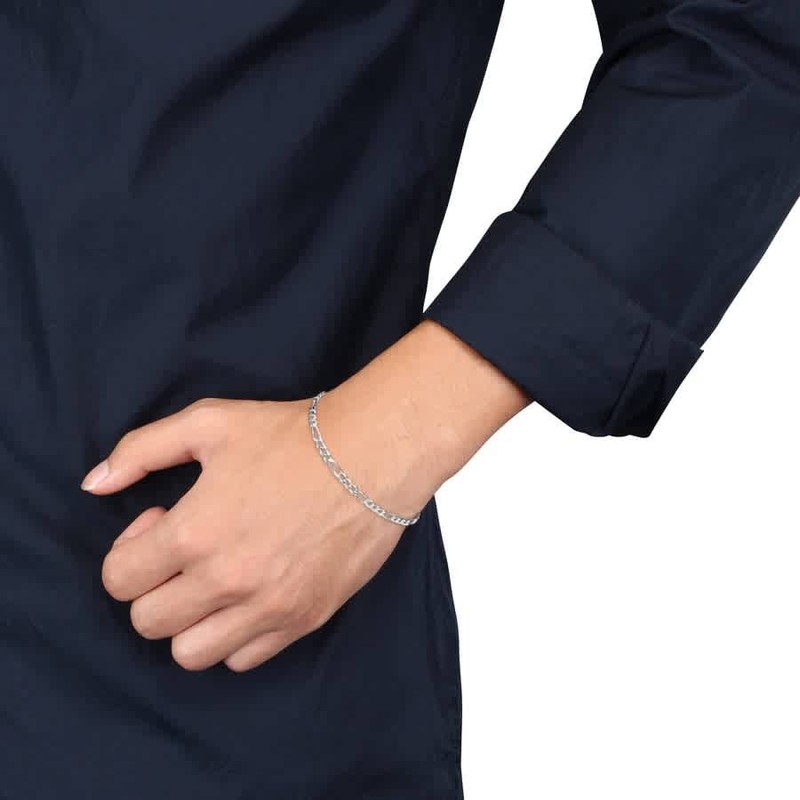 AMOUR 3.8mm Flat Figaro Chain Bracelet In Sterling Silver, 9 In gallery