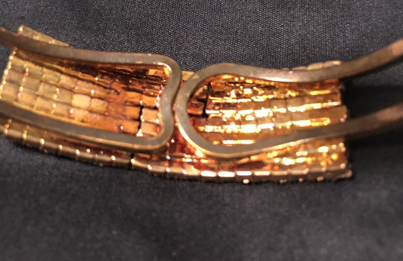 Rhinestones Hinged Bracelet 5/8 X 3”Two Ring Copper On Bottom Opens In Center gallery