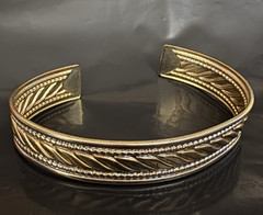 Vintage Two-Tone Gold & Silver Metal Etched Leaf Pattern Cuff Bracelet