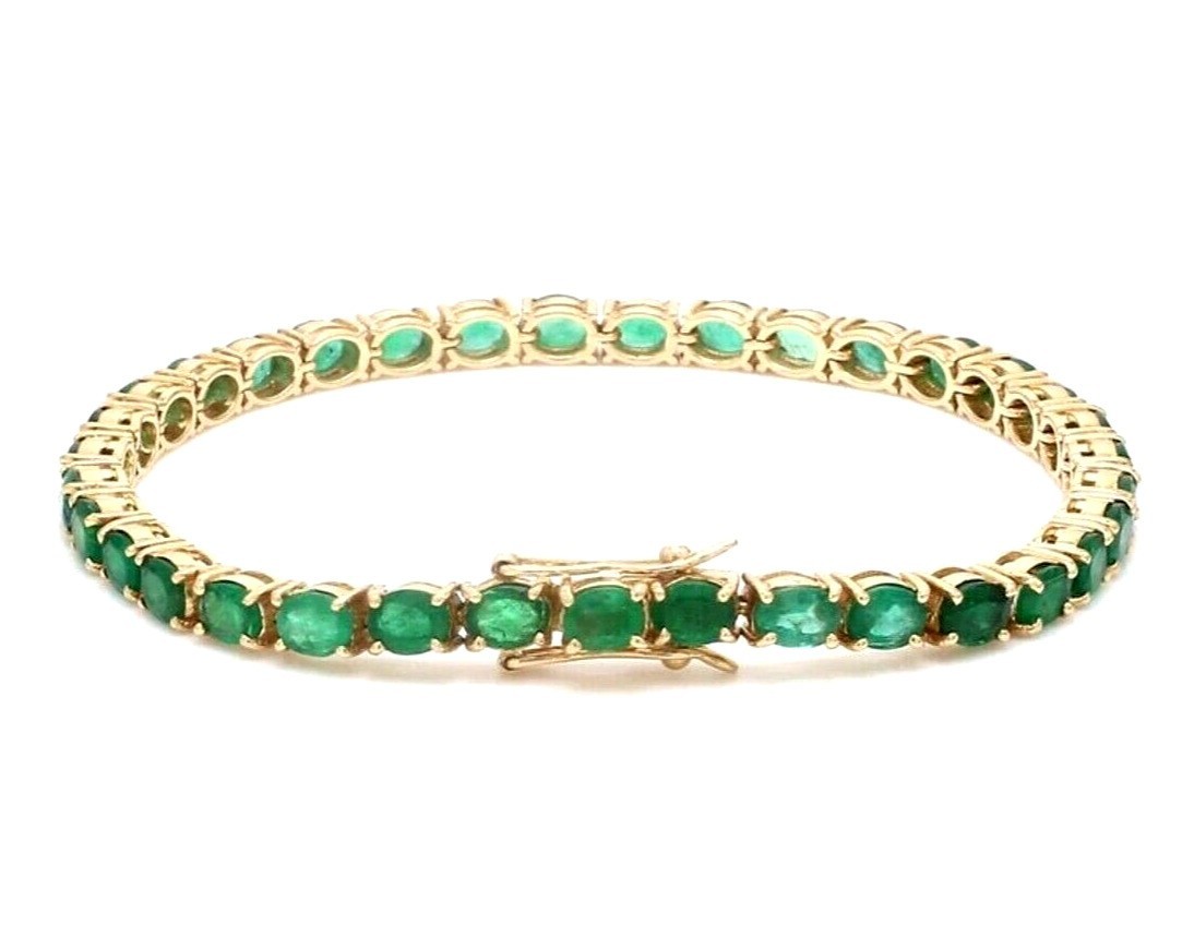 14K Yellow Gold Plated Oval Lab-Created Green Emerald Women's Tennis Bracelet gallery