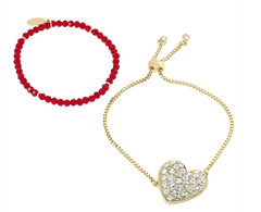 Heidi Daus Anniversary Collection 2pc Beaded and Bolo Heart Bracelet Set—Large