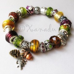 Autumn Treasures Premium European Charm Bracelet – Gold Green Amber Fall Colors