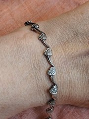 Genuine 925 Sterling Silver Diamond Heart Link Tennis Charm Bracelet