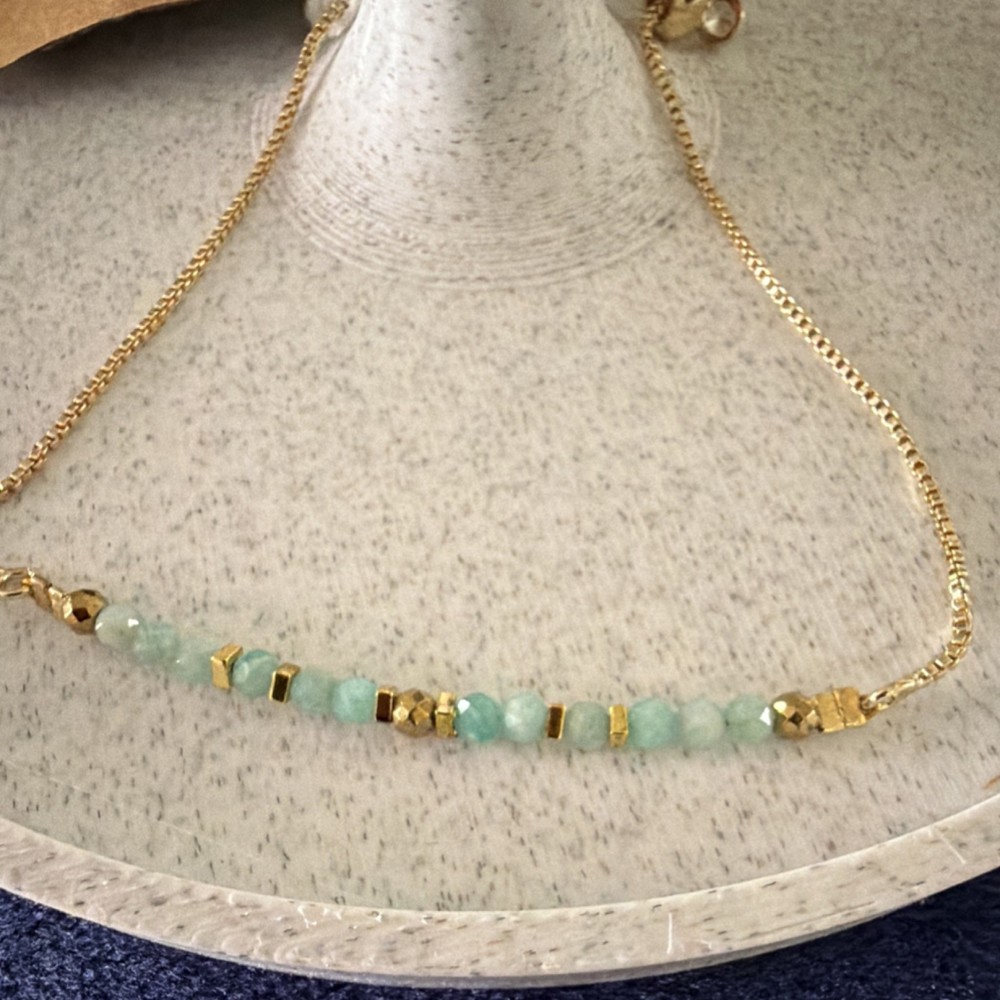 Dainty Amazonite Bracelet with Gold Brass Bolo Adjustable Closure