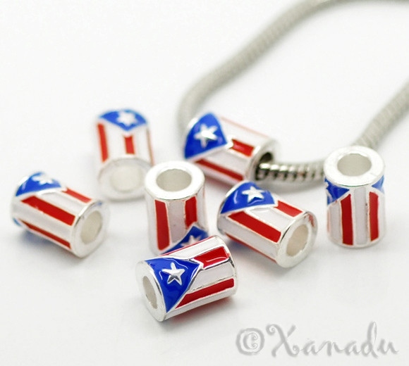 Puerto Rican Flag European Bead Cylindrical Puerto Rico Flag For Charm Bracelets gallery