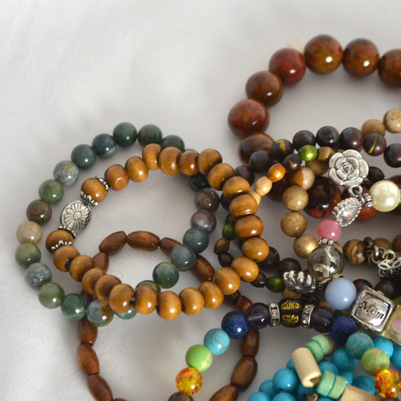 Stackable Bracelet Lot 14pc Beaded Stretch Mixed Materials circa 2000s gallery