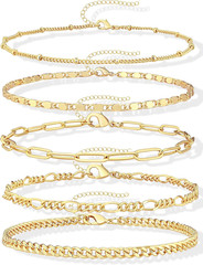 Gold Bracelets Set for Women Non Tarnish Trendy,14K Gold Plated Dainty Stackable
