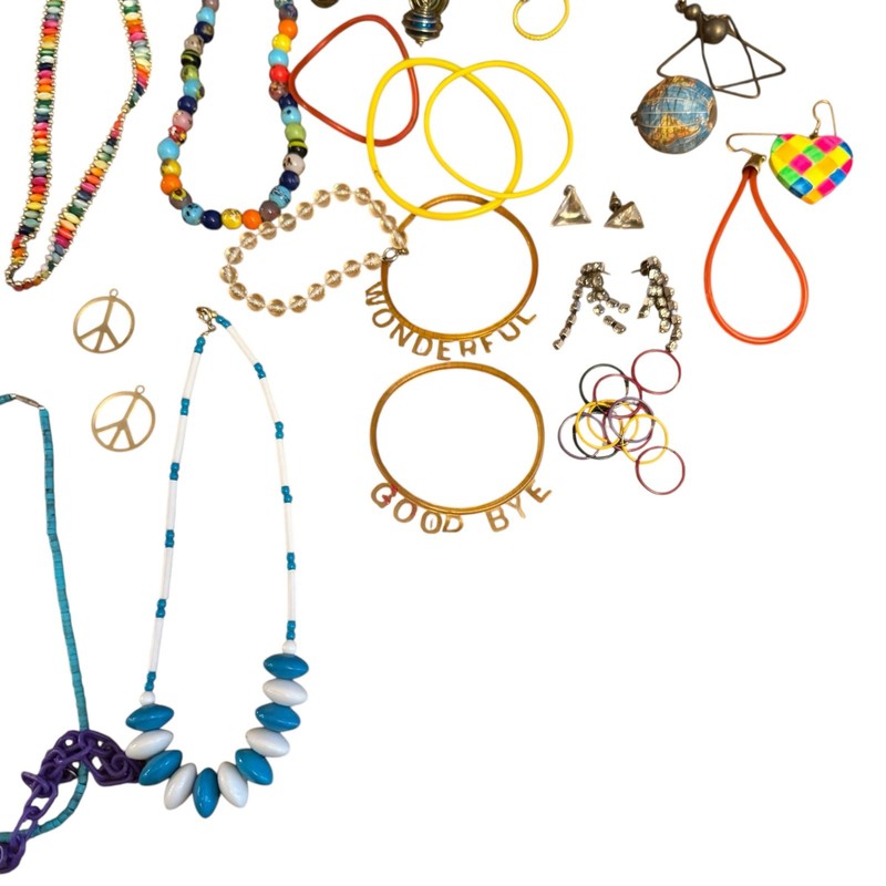 Vintage Lot of 1980's Jewelry Jelly Bracelets, Beaded Necklaces Dangle Earrings gallery