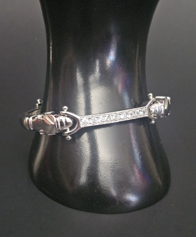 Stainless Steel Double Panther Head CZ Hinged Bracelet Size 7 gallery