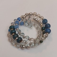 Mixed Media Metal Ceramic Glass Resin Beaded Coiled Wired Wrap Around Bracelet