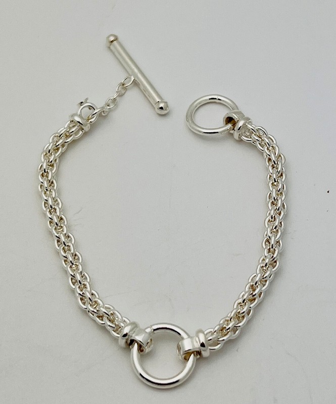 925 Sterling Silver 14.6 Gram Interlocking Link Circle Toggle Bracelet 6 3/4” gallery