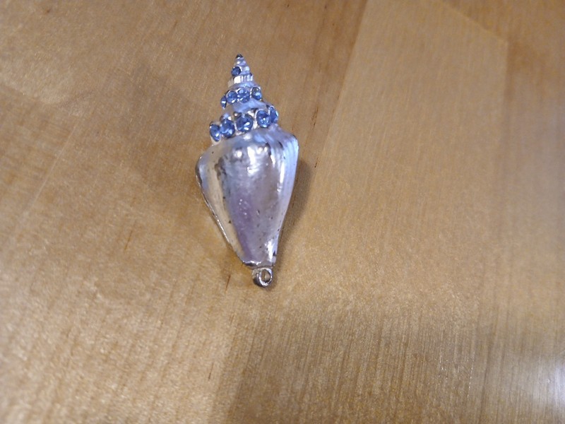 Seashell Charm Distressed Silver Light Blue Rhinestone Pendant 1.5 Inch Beach gallery