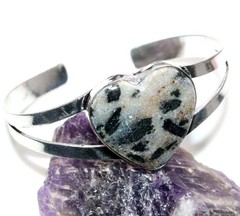 925 Silver Plated Huge Heart Hornblende Bangle FreeSize Jewelry Gift Trendy GW