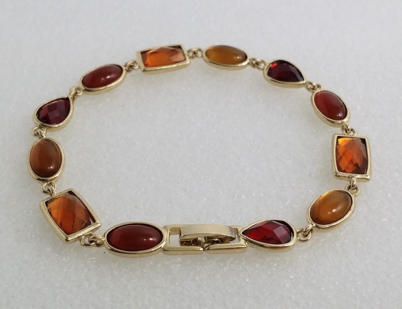 Gold Tone Simulated Amber Glass Stone Link Bracelet gallery