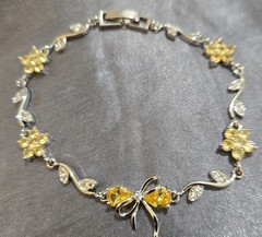 New 18k Gold Plated Yellow Citrine Floral/Bow Link Bracelet w/Box Closure