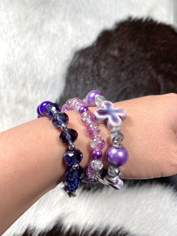 Beaded Boho Bracelet Stack Beaded PURPLE Cross Sparkle Stretch Bracelet gallery