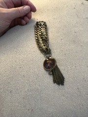 CHUNKY BRASS CORD ENTWINED CHAIN BRACELET ENAMEL COIN TASSEL MIXED MEDIA STMPNK