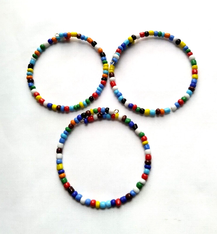 One Multicolor Random Glass Seed Bead Wire Wrap Bracelet Handmade Boho Chic Mod gallery