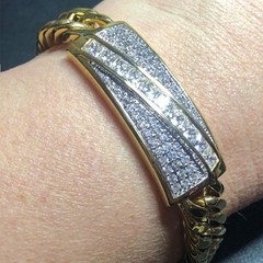 B2032 SETA Curb Chain Bracelet Pave & Princess Cut CZ Gold Tone 8.25″