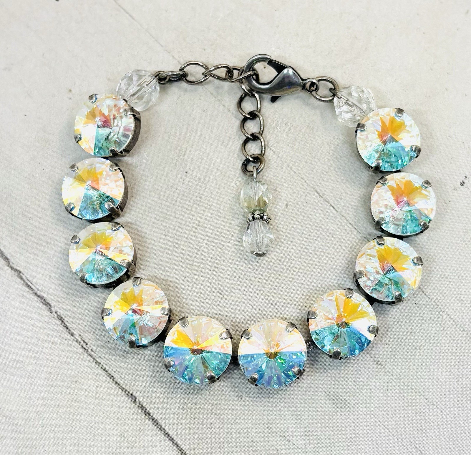 12mm Antique Silver Crystal AB Cup Chain Bracelet with Aurora Borealis Crystals gallery