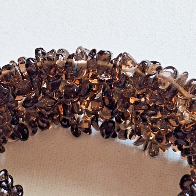 Smoky Quartz Multi Layer Stretch Bracelet Natural Gemstone Chip Wide Cuff NWT gallery