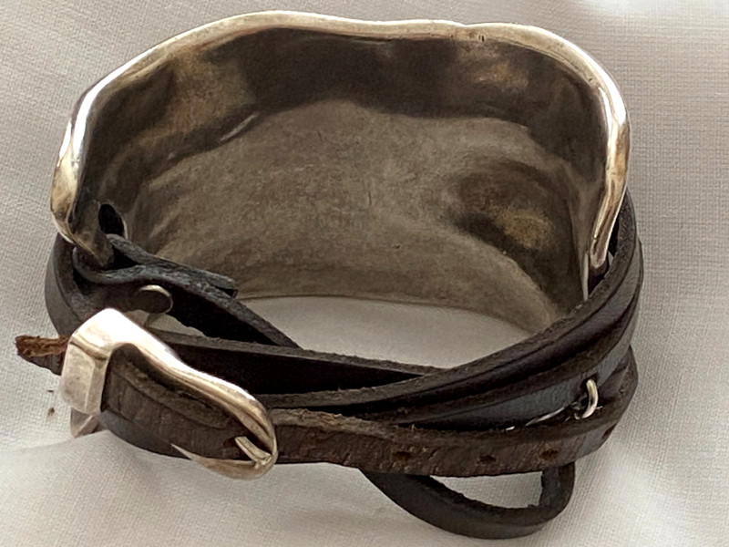 Uno De 50 ~ Silver Plated Cuff Rectangular Wide Wrapped Leather Strap Bracelet gallery