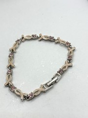 Silver Tone Pink Rhinestone Pink Enamel Avon Brest Cancer Awareness Bracelet
