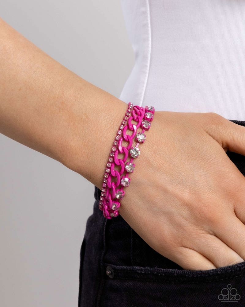 Paparazzi Colorful Canvas - Pink - Painted Chains - White Gems & Rhinestones - A gallery