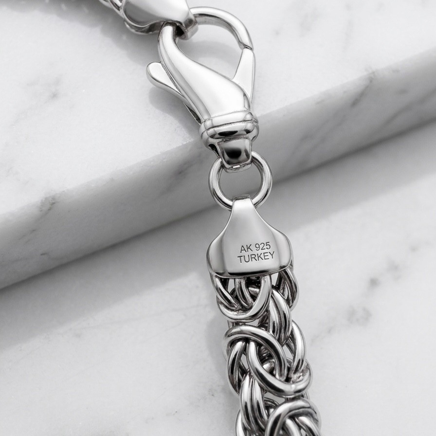 925 Sterling Silver 8" Byzantine Chain Bracelet CZ X Stations Rhodium Finish gallery