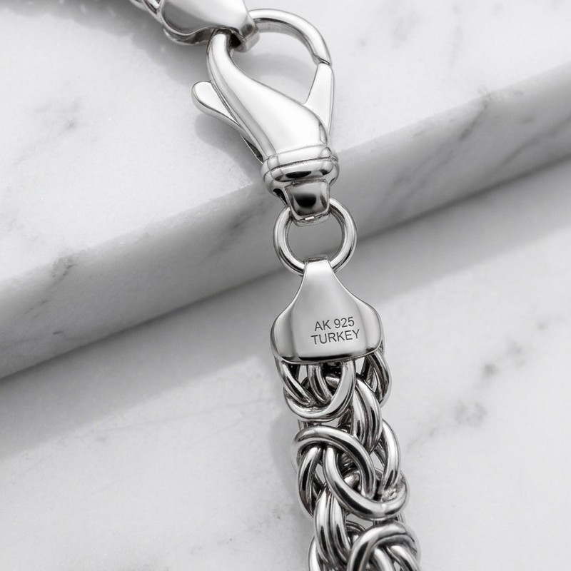 925 Sterling Silver 8" Byzantine Chain Bracelet CZ X Stations Rhodium Finish gallery