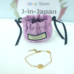 GUCCI Double G Faux Pearl Motif Bracelet Gold Color with Pouch GOOD Condition
