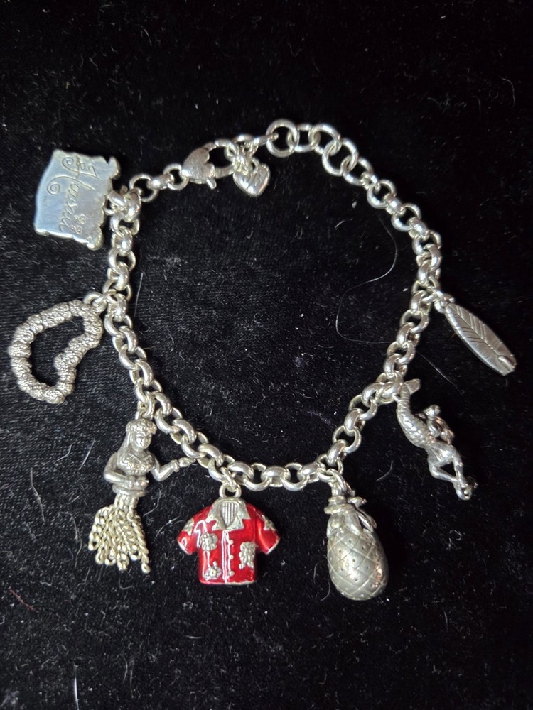 Brighton HAWAII State Charm Bracelet 7 Charms Silvertone Sz 8-9 Inch