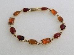 Gold Tone Simulated Amber Glass Stone Link Bracelet