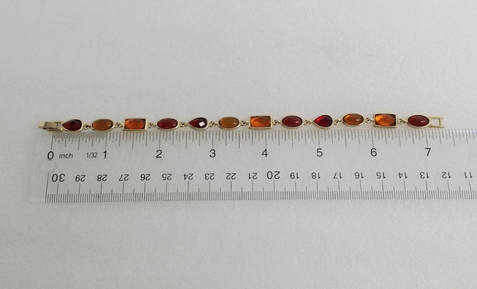 Gold Tone Simulated Amber Glass Stone Link Bracelet gallery