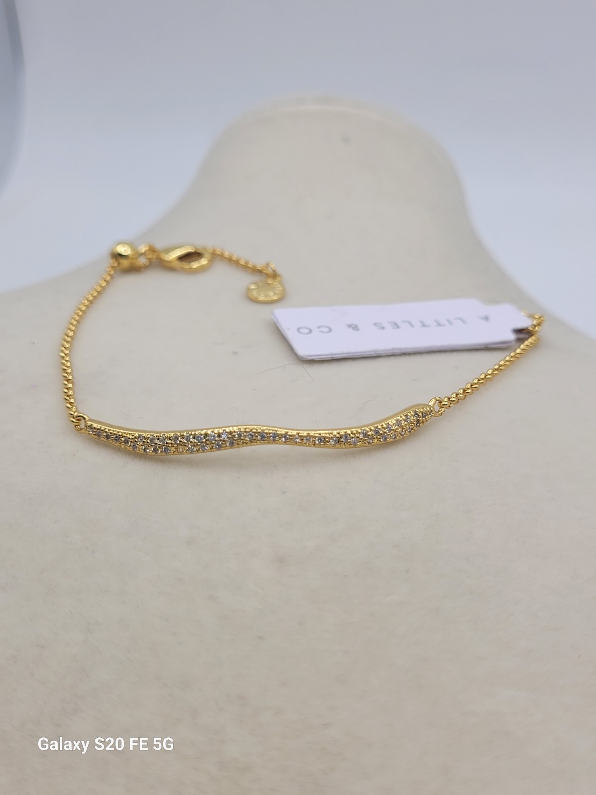 Designer Crystal Gold-tone Wave Bar Bracelet Adj. Stackable NWT 8" Signed *NEW* gallery