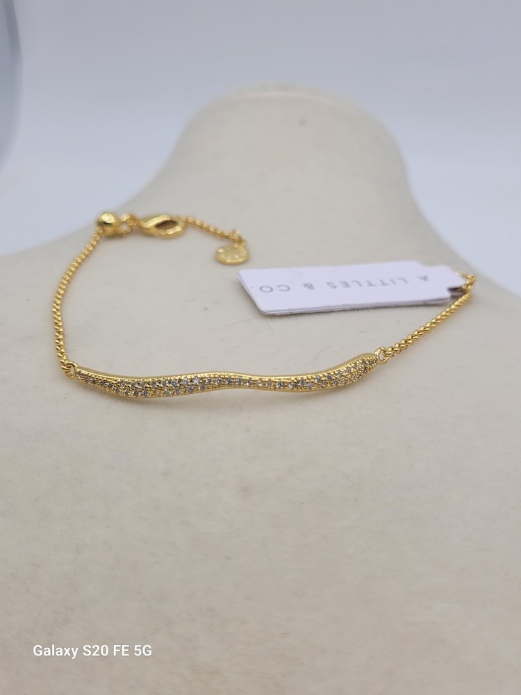 Designer Crystal Gold-tone Wave Bar Bracelet Adj. Stackable NWT 8" Signed *NEW*