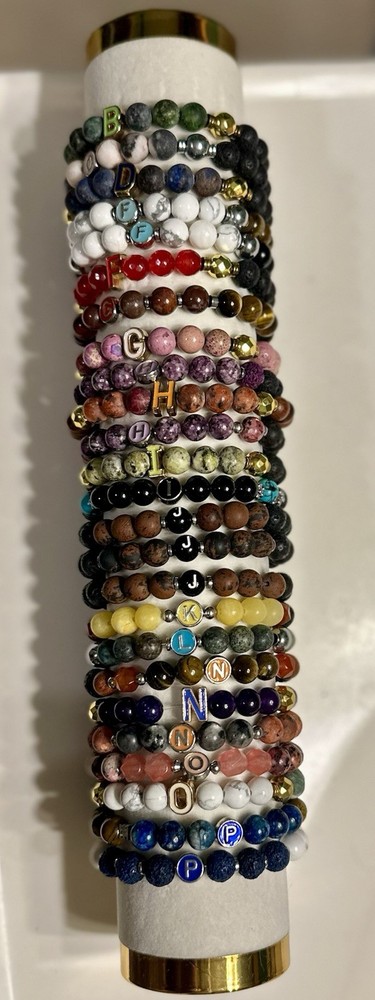Handmade Natural Stone Non-Tarnish Metals Stretch Bracelets B-Z Letter ￼￼￼