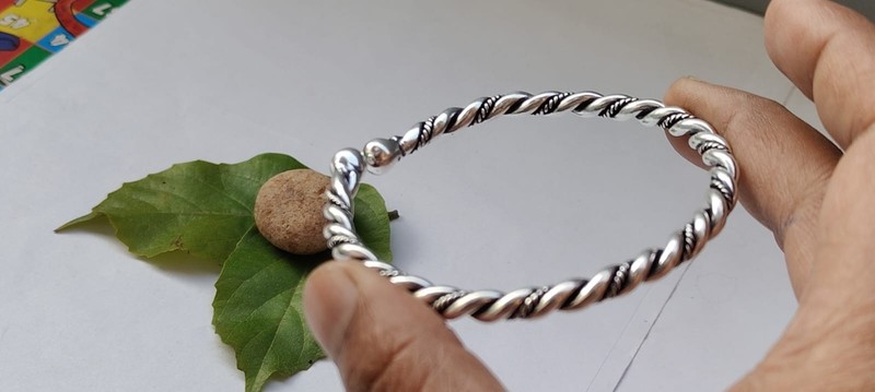 Handmade Twisted Silver Open Cuff Bangle, Minimal Rope Design Bracelet, gallery