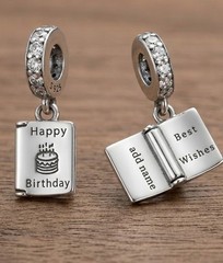 S925 Silver Charm Birthday Card Name Personalized Engraved – Custom Text Gift
