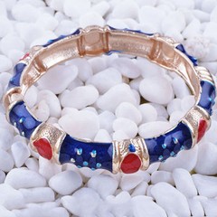 Pretty New Yellow Gold Plated Blue & Red Enamel Fashion Jewelry Bangle Bracelet