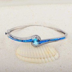 Hawaii Blue Opal Waves Cuff Bangles 925 Sterling Sliver Jewelry For Women Girls