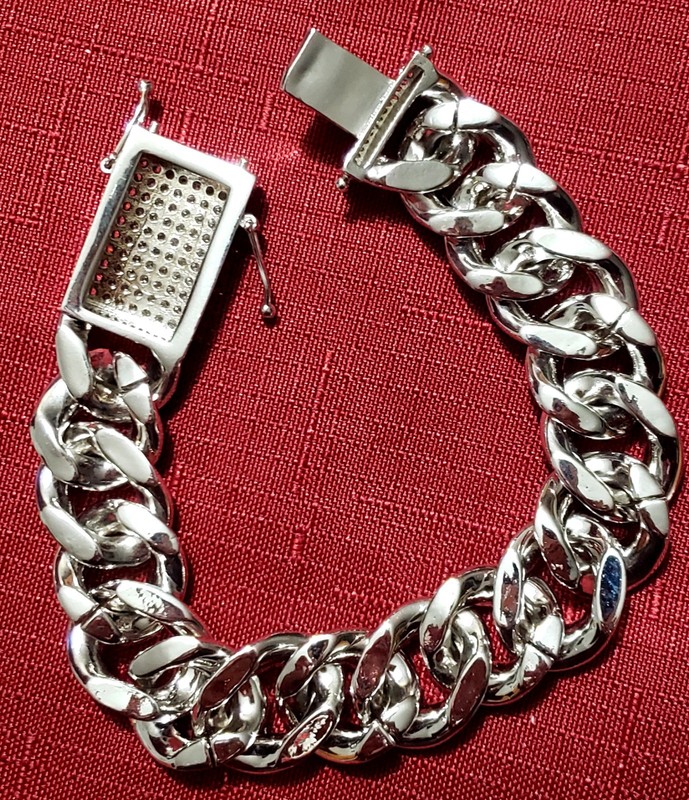 9" Men's Big Link All Iced Costume Silver-Tone Bracelet. Sparkly Bling Bracelet gallery