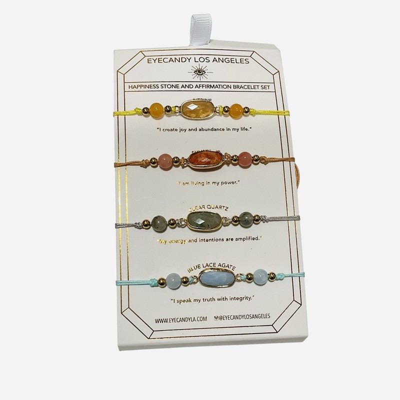 Eye Candy Los Angeles Happiness Affirmation Natural Stone 4 Bracelet Set New gallery