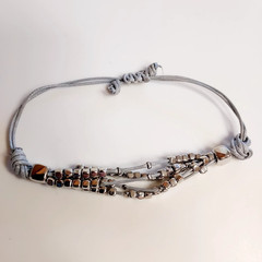 Gray Adjustable Cord Bracelet, Slide Closure, Silver-Tone Metal Bead Strands