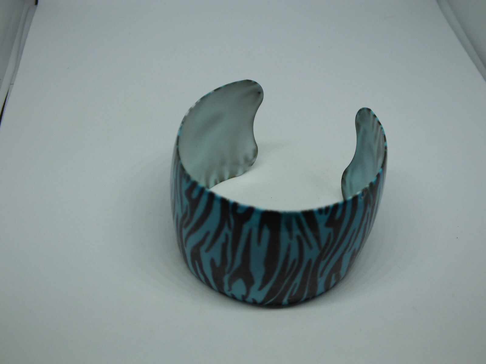 Beautifu Cuff Bracelet Turquoise Black Enamel 1 3/4" Wide x 2 1/4" Across NICE gallery