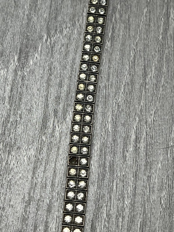 Vintage Sterling Silver Double Row Rhinestone Art Deco Bracelet 26.8g Pat. 1947 gallery