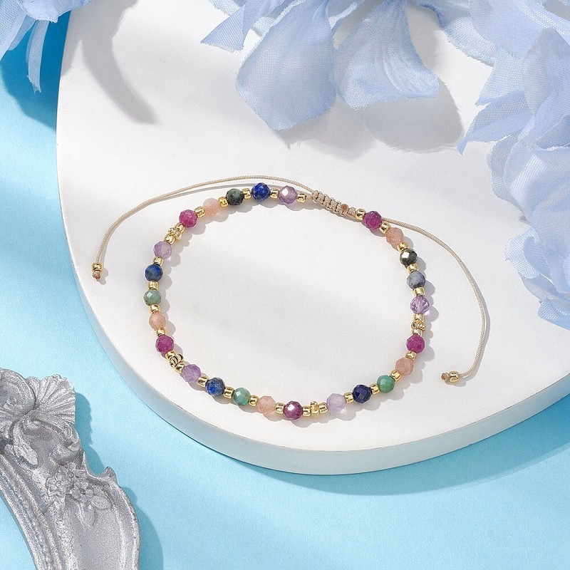 5pcs Bracelets 3mm Round Faceted Stone Braided Bead Chain Adjustable Nylon Cord gallery