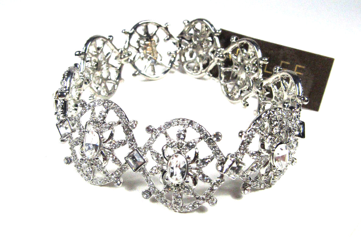 Carolee Lux Silver-Tone Geometric Clear Pave Flex Bracelet NWT $125 gallery