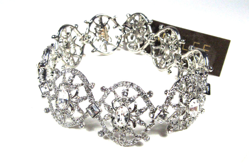 Carolee Lux Silver-Tone Geometric Clear Pave Flex Bracelet NWT $125